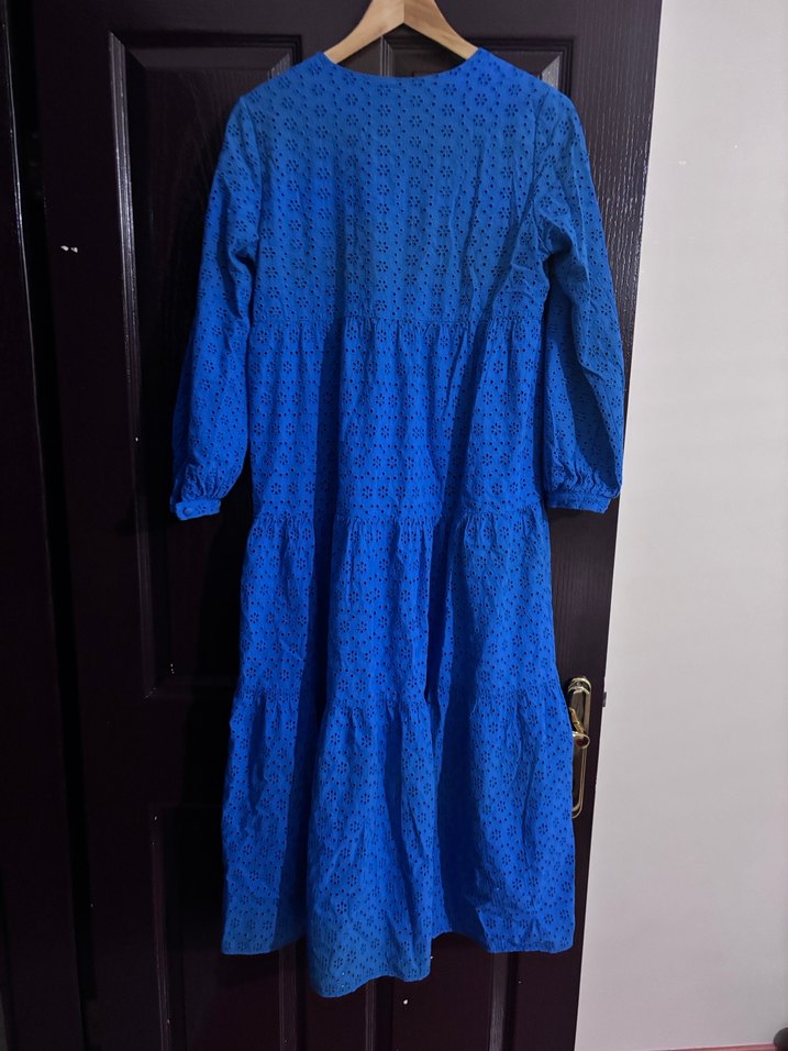 Nakışlı Mavi Uzun Bohem Elbise - Görsel 2