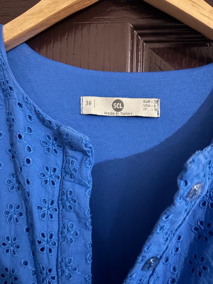 Nakışlı Mavi Uzun Bohem Elbise - Görsel 4