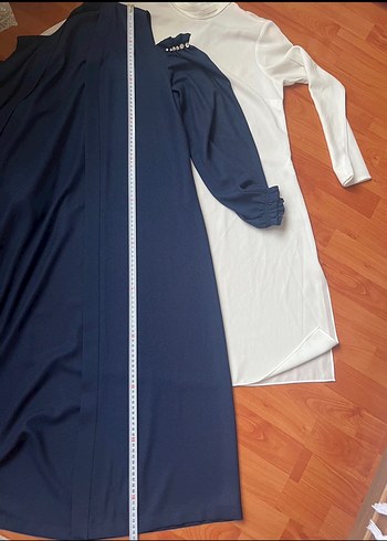 Drapeli Uzun Kollu Mavi Kadın Elbise - Görsel 4