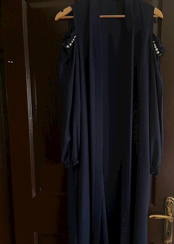 Drapeli Uzun Kollu Mavi Kadın Elbise - Görsel 2