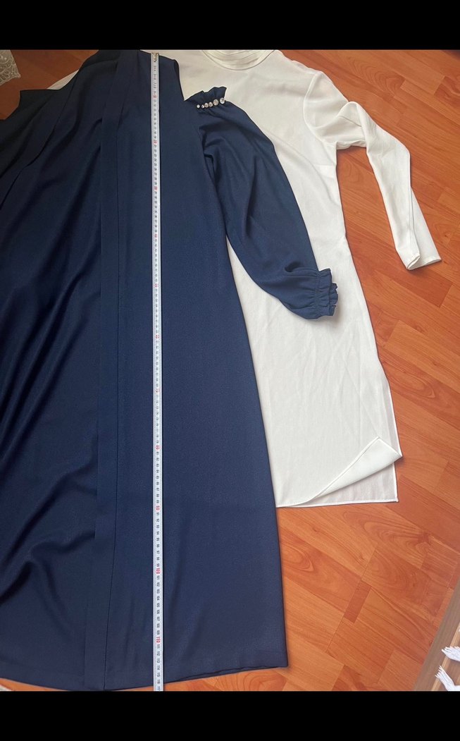 Drapeli Uzun Kollu Mavi Kadın Elbise - Görsel 4