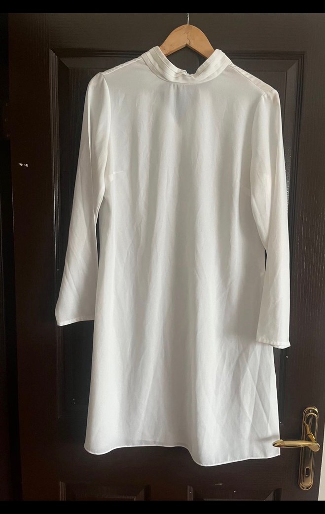 Drapeli Uzun Kollu Mavi Kadın Elbise - Görsel 3