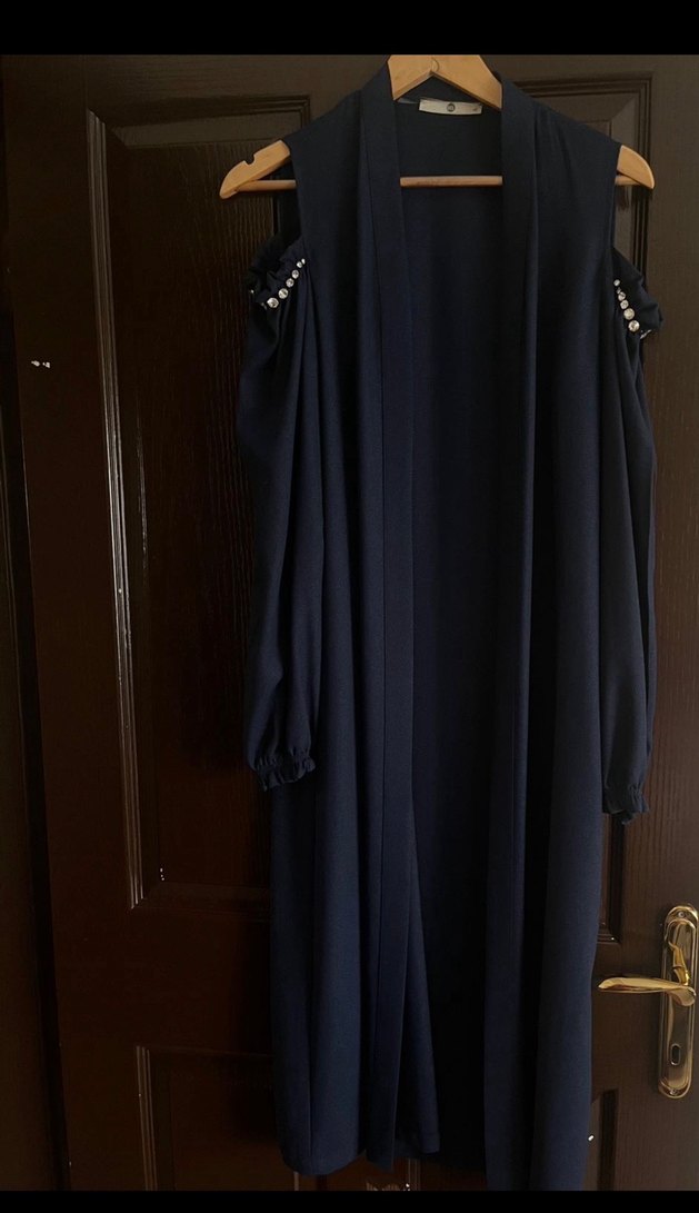 Drapeli Uzun Kollu Mavi Kadın Elbise - Görsel 2