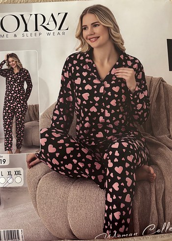 Boyraz Pembe Kalp Desenli Rahat Kadın süet Pijama Takımı - Görsel 3