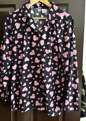 Boyraz Pembe Kalp Desenli Rahat Kadın süet Pijama Takımı - Görsel 2