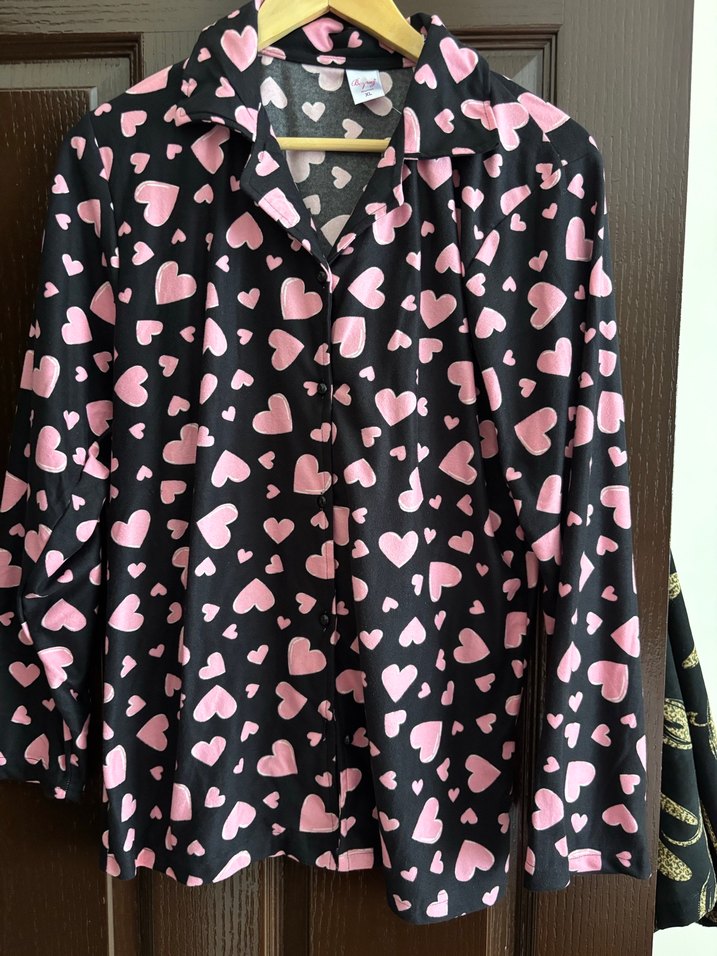 Boyraz Pembe Kalp Desenli Rahat Kadın süet Pijama Takımı - Görsel 2