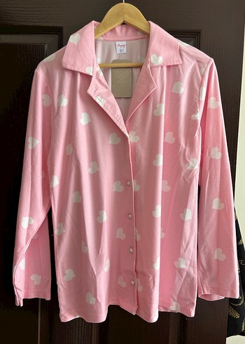 Pembe Uzun Kollu Kalpli süet Kadın Pijama Takımı - Görsel 3