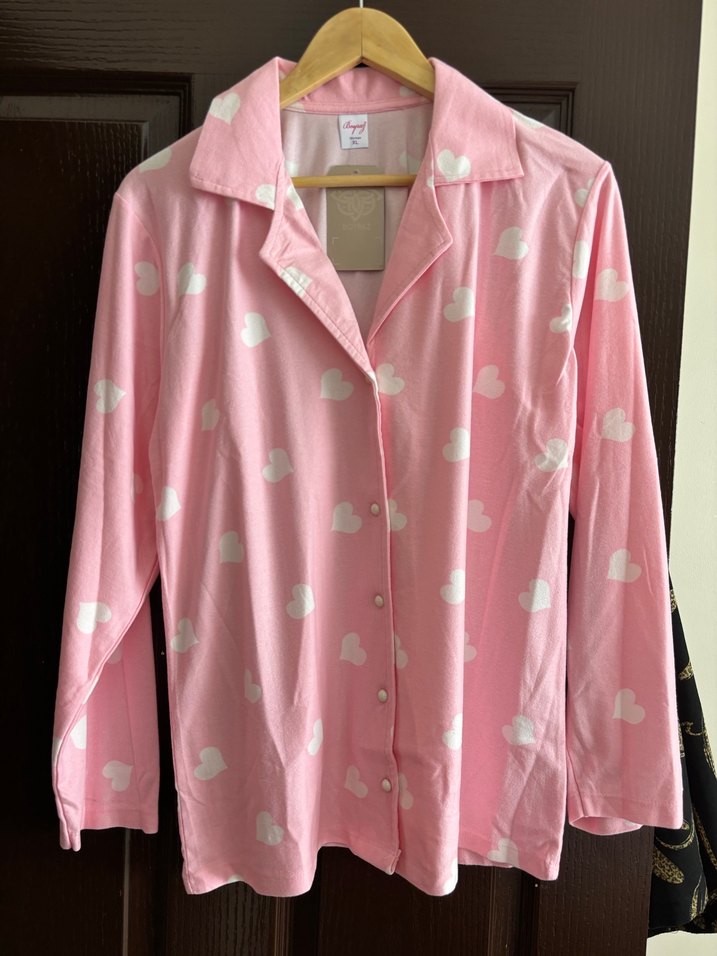 Pembe Uzun Kollu Kalpli süet Kadın Pijama Takımı - Görsel 3