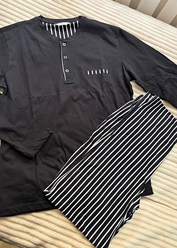 Düğmeli Siyah Erkek Pijama Takımı - Görsel 2