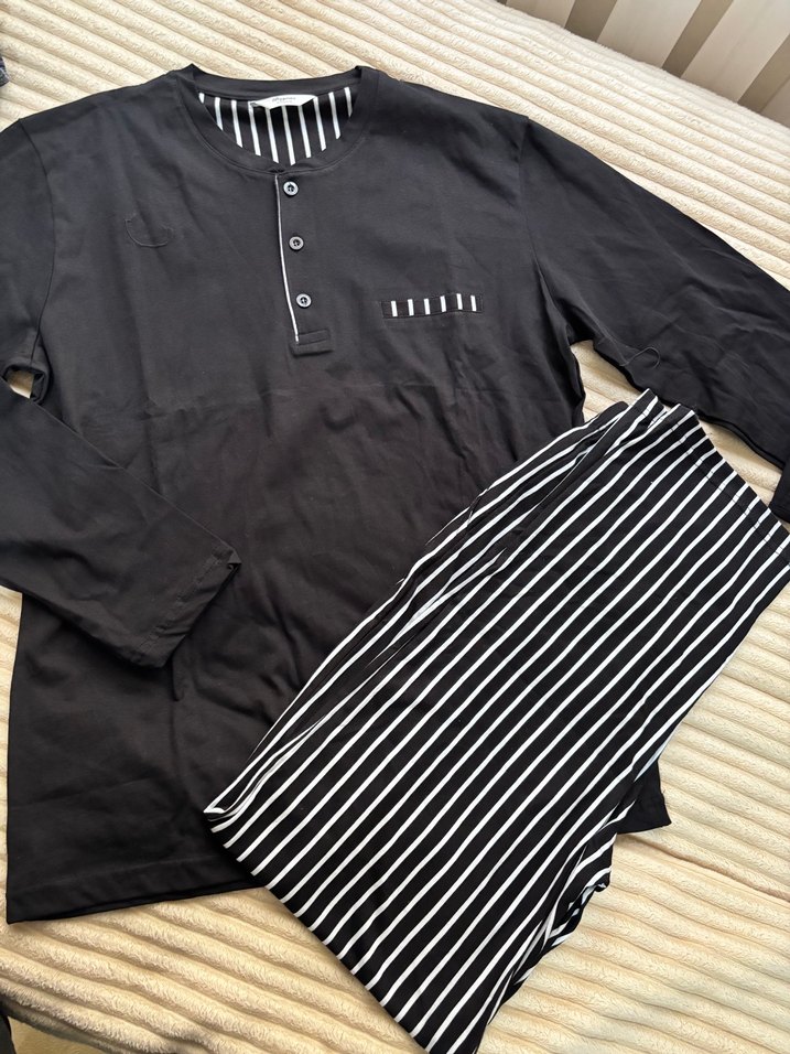 Düğmeli Siyah Erkek Pijama Takımı - Görsel 2