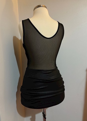 Siyah V Yaka mini elbise - Görsel 3