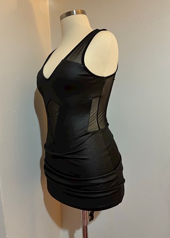 Siyah V Yaka mini elbise - Görsel 2