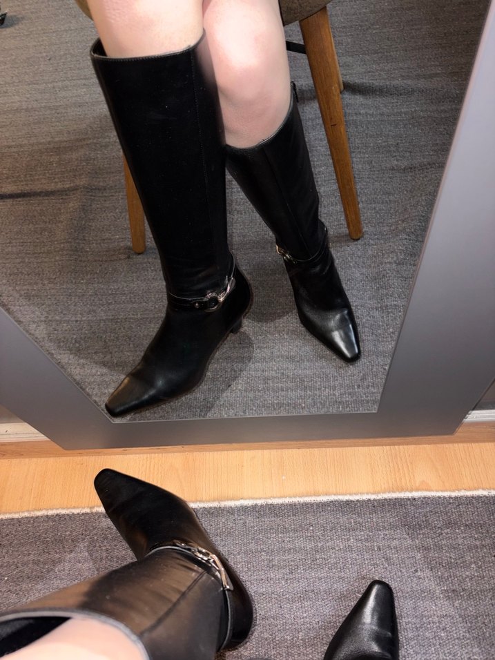 Kadın Siyah Deri Tokalı Dizüstü Topuklu Çizme - Görsel 4