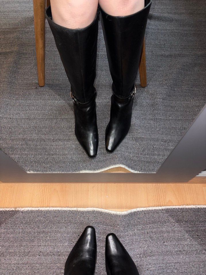 Kadın Siyah Deri Tokalı Dizüstü Topuklu Çizme - Görsel 3