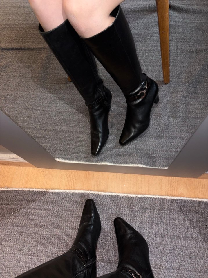 Kadın Siyah Deri Tokalı Dizüstü Topuklu Çizme - Görsel 5