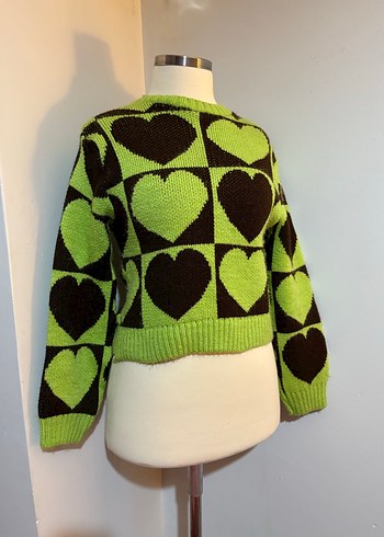 Renkli Kalp Desenli Örgü Kadın Kazak - Görsel 2