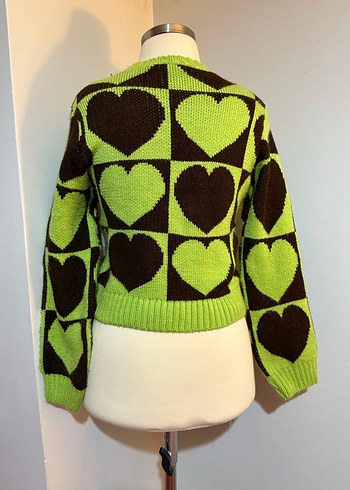 Renkli Kalp Desenli Örgü Kadın Kazak - Görsel 4