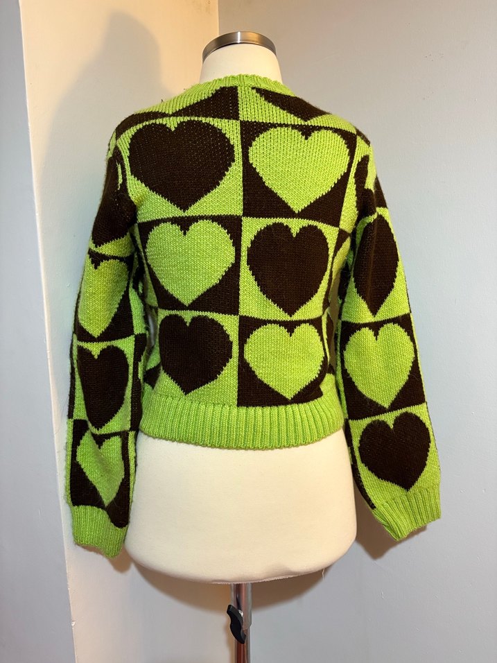 Renkli Kalp Desenli Örgü Kadın Kazak - Görsel 4