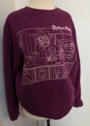 Bordo Rick and Morty Baskılı Kadın Sweatshirt - Görsel 2