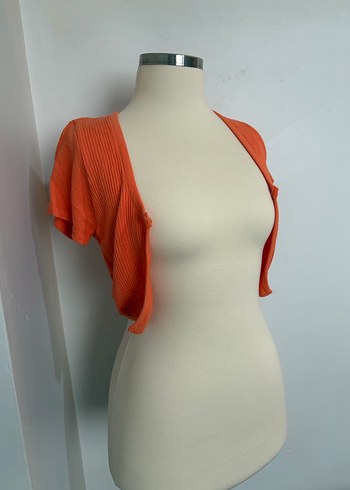 Turuncu Mini Kısa Kollu Örgü Bluz - Görsel 3
