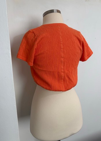 Turuncu Mini Kısa Kollu Örgü Bluz - Görsel 5