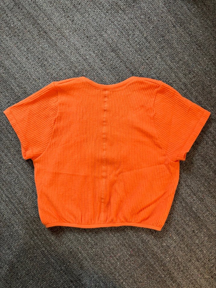 Turuncu Mini Kısa Kollu Örgü Bluz - Görsel 2