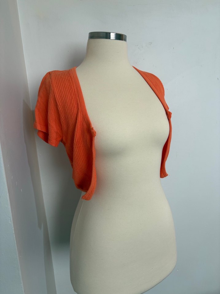 Turuncu Mini Kısa Kollu Örgü Bluz - Görsel 3
