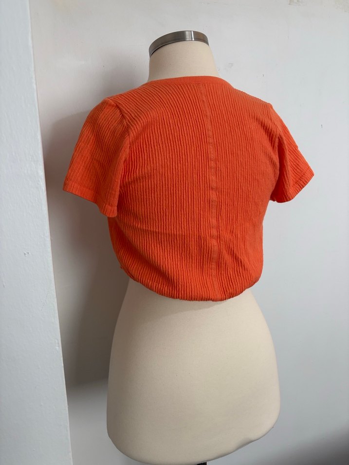 Turuncu Mini Kısa Kollu Örgü Bluz - Görsel 5