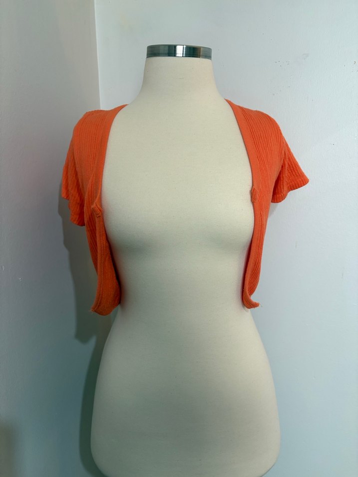 Turuncu Mini Kısa Kollu Örgü Bluz - Görsel 4