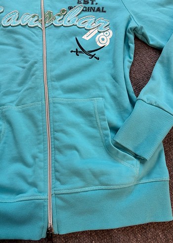 Turkuaz y2k Kapüşonlu Fermuarlı Kadın Sweatshirt - Görsel 3