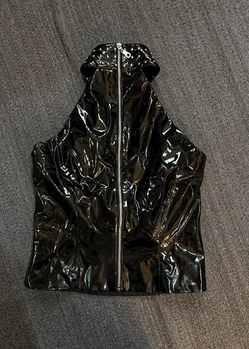 Siyah Deri Uzun Kesim Goth Yelek - Görsel 2