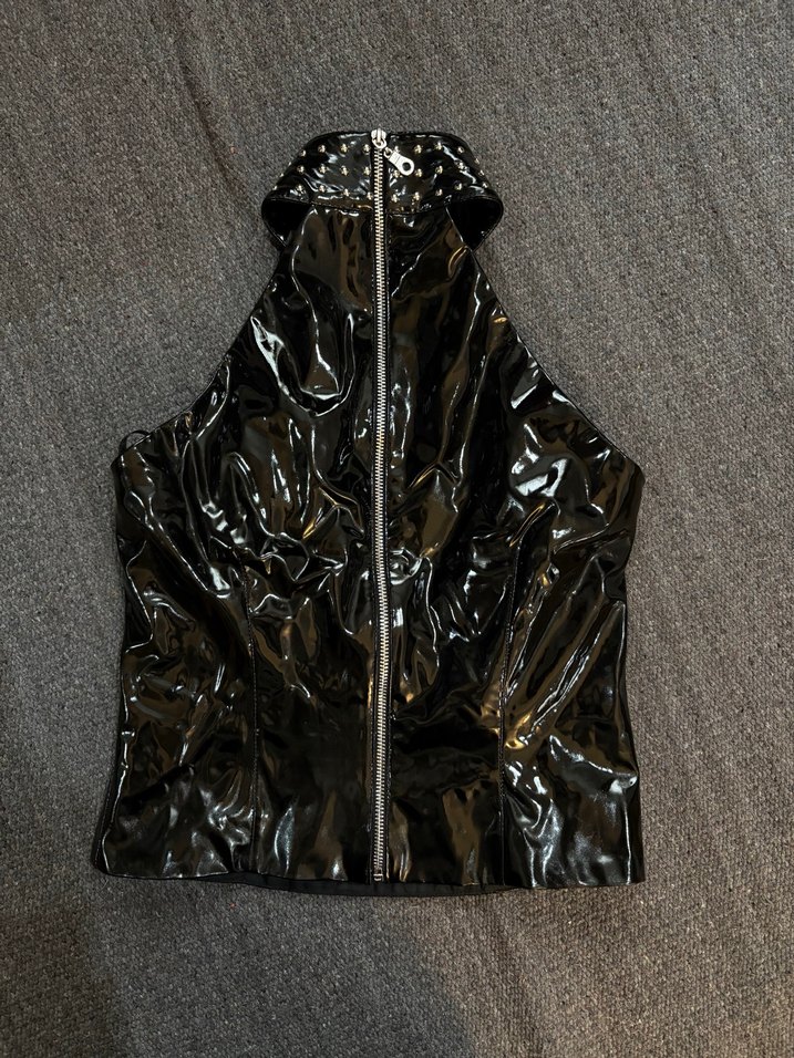 Siyah Deri Uzun Kesim Goth Yelek - Görsel 2