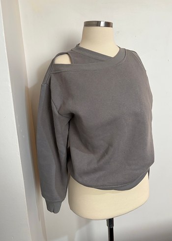 Gri Kadın Sweatshirt, Uzun Kollu, Salaş Kesim - Görsel 3