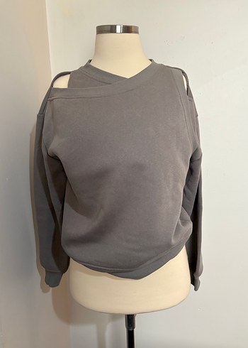 Gri Kadın Sweatshirt, Uzun Kollu, Salaş Kesim - Görsel 2