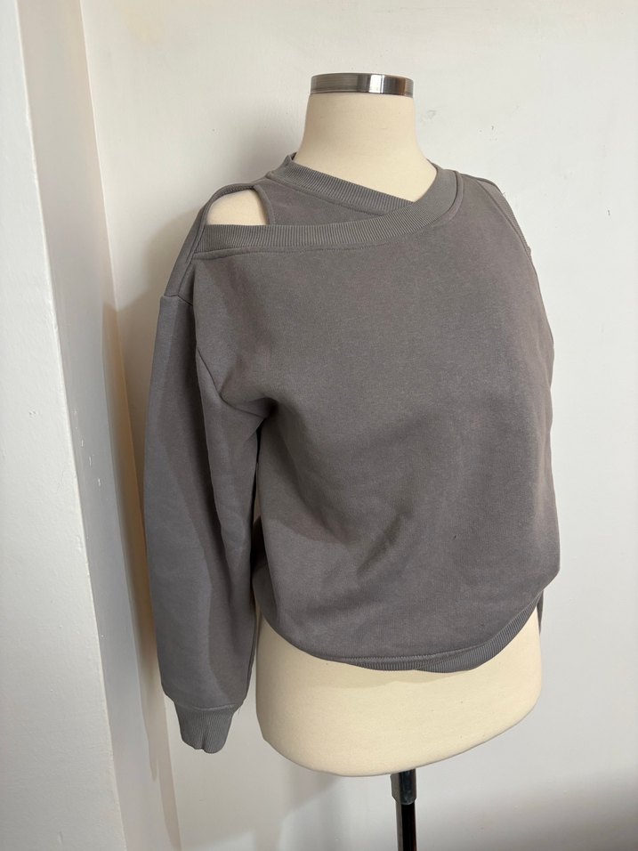 Gri Kadın Sweatshirt, Uzun Kollu, Salaş Kesim - Görsel 3