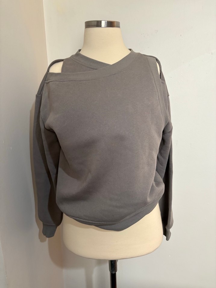 Gri Kadın Sweatshirt, Uzun Kollu, Salaş Kesim - Görsel 2