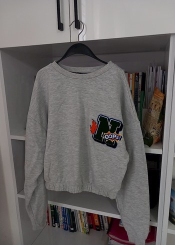 Gri Baskılı Uzun Kollu Kadın Sweatshirt
