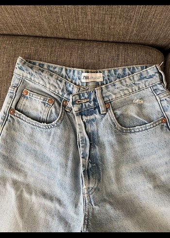 Zara Düğmeli Gri Mavi Salaş Kadın Jean