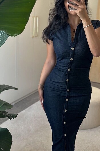 Zara Zara Midi Denim Gömlek Elbise