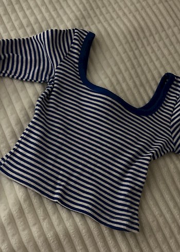 Çizgili Mavi Kadın Crop Top - Görsel 4