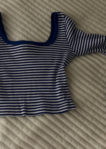 Çizgili Mavi Kadın Crop Top - Görsel 3