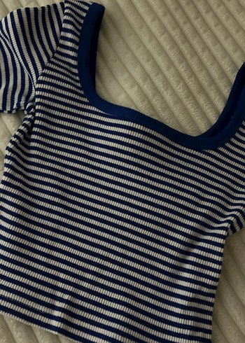 Çizgili Mavi Kadın Crop Top - Görsel 5