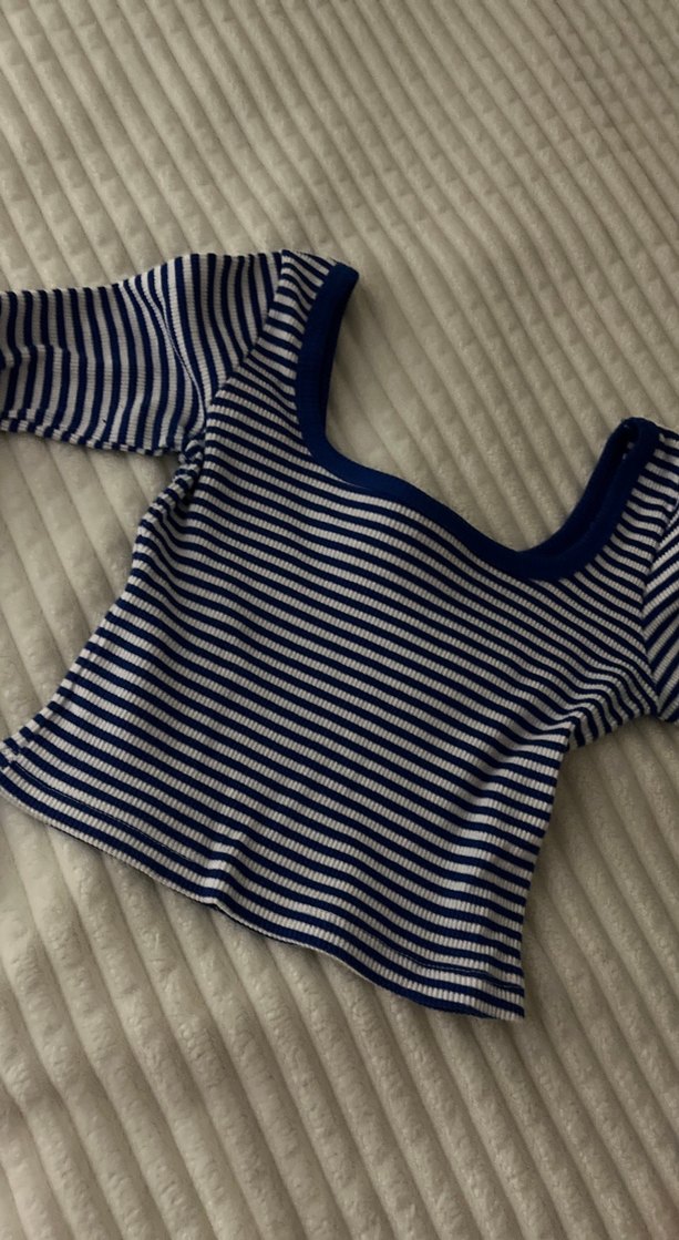 Çizgili Mavi Kadın Crop Top - Görsel 4