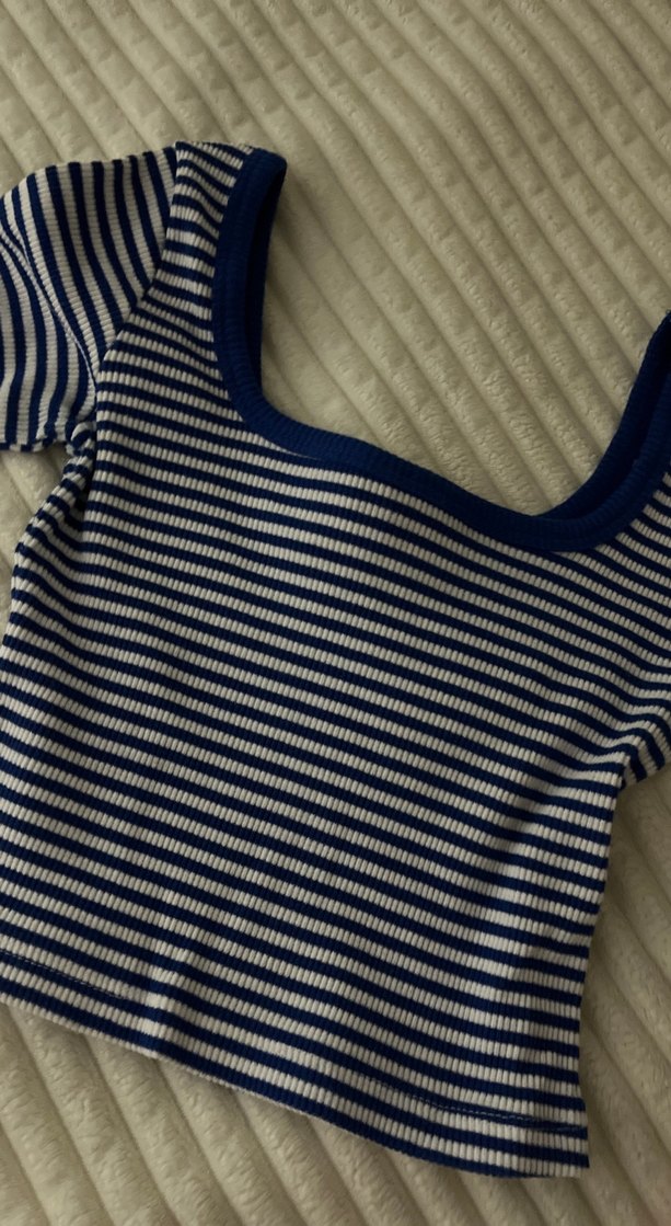 Çizgili Mavi Kadın Crop Top - Görsel 5