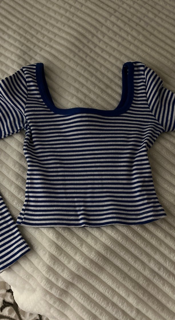 Çizgili Mavi Kadın Crop Top - Görsel 2