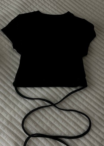 Siyah Kadın Keten Crop Top - Görsel 2