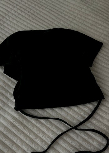 Siyah Kadın Keten Crop Top - Görsel 5