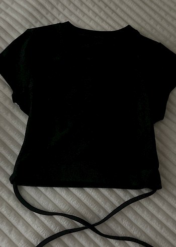 Siyah Kadın Keten Crop Top - Görsel 3