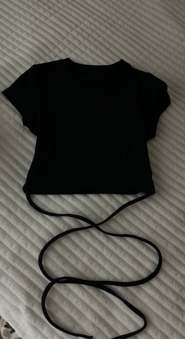 Siyah Kadın Keten Crop Top - Görsel 2