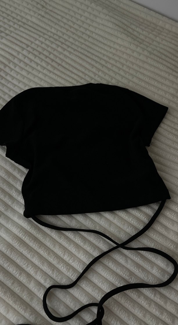 Siyah Kadın Keten Crop Top - Görsel 5